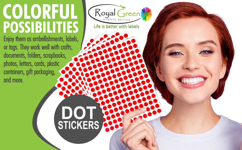 Royal Green Red Dot Sticker ¼” inch 8mm ( 5/16 ) Colored
