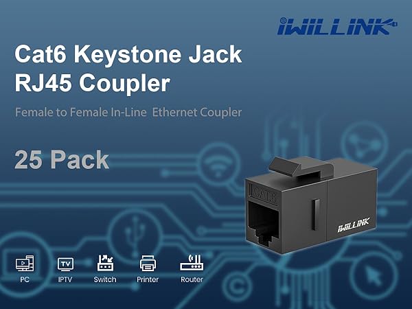 iwillink RJ45 Cat6 キーストーンカプラー 25個パック Amazon.com: iwillink RJ45 Cat6 Keystone Coupler 25-Pack