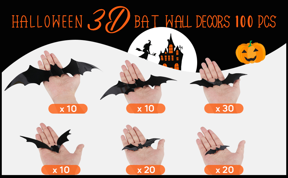EkkoVla Bats Wall Decor, 100Pcs 3D Bat Halloween