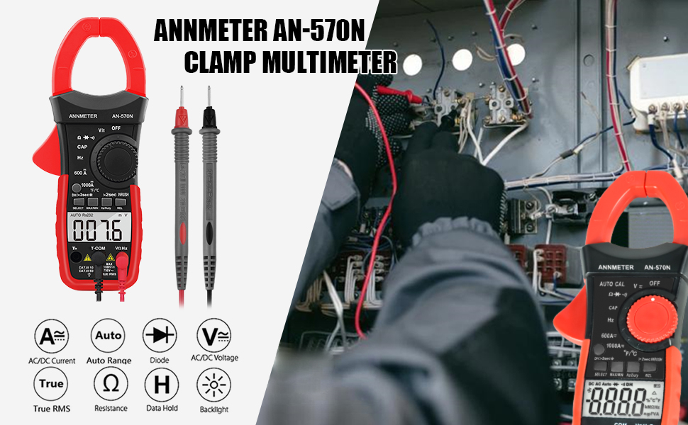 Digital AC DC Inrush Current Clamp Multimeter, 6000 Counts TRMS Auto