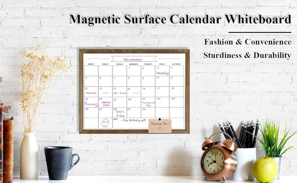 Umtiti Monthly Calendar Dry Erase White board(33 x 43 cm),Rustic Brown