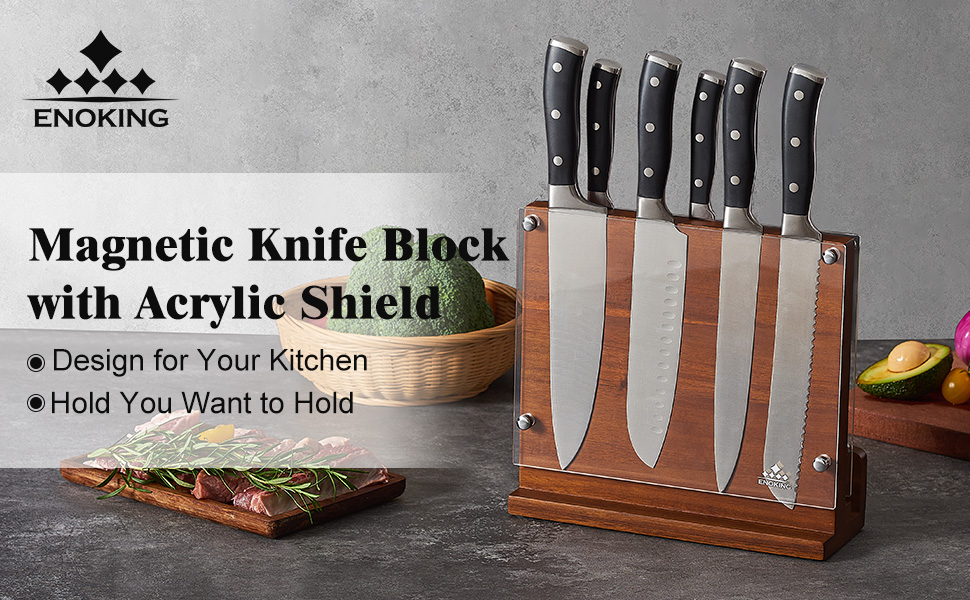 ENOKING Knife Block with Acrylic Shield, Double Side