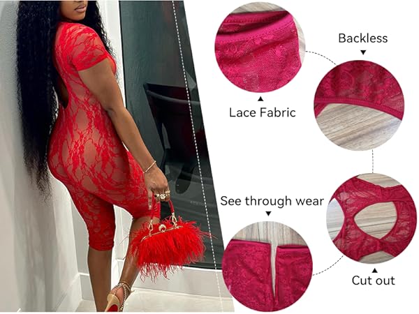 LACE TOP SET ROMPERS　Мsize Amazon.com: Women's Sexy Boho Crochet V Neck Halter Backless