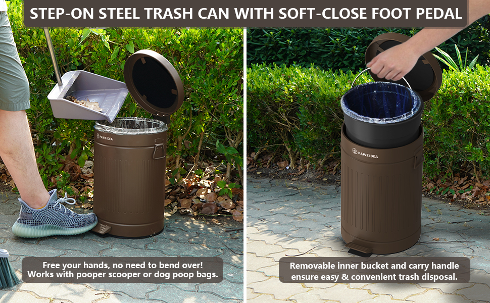 PAWZIDEA Dog Poop Trash Can for Outdoors, 3.1 Gallon