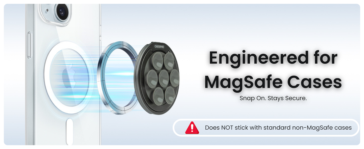 Casespire 3-in-1 Suction Grip Stand is engineered for use with MagSafe Case and iPhone 16, Pro, Max