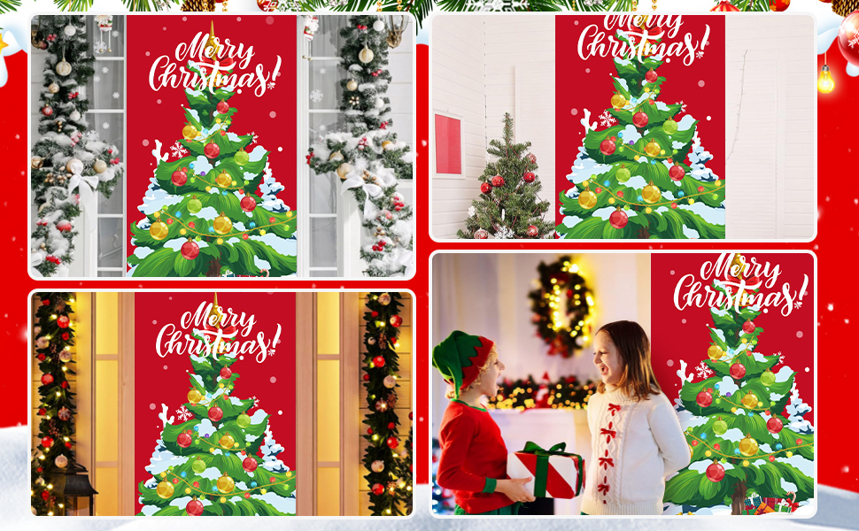 CIKYZE Christmas Door Cover Christmas Tree Background Banner Xmas Door