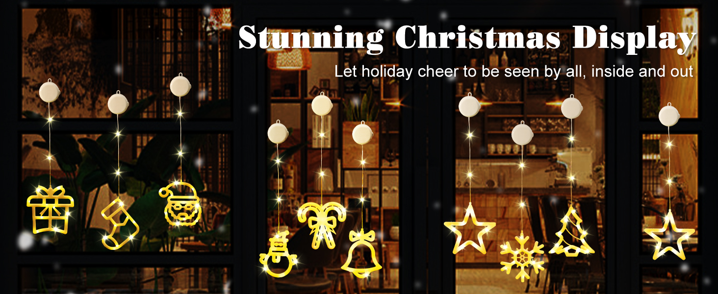 Lewondr 3Pcs Christmas Window Lights, Christmas Decoration Lights Gift