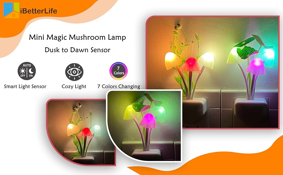 Mushroom Sensor LED Night Light, Plug in 7 Color Changing Magic Lamp, Mini Cute Colourful Lights