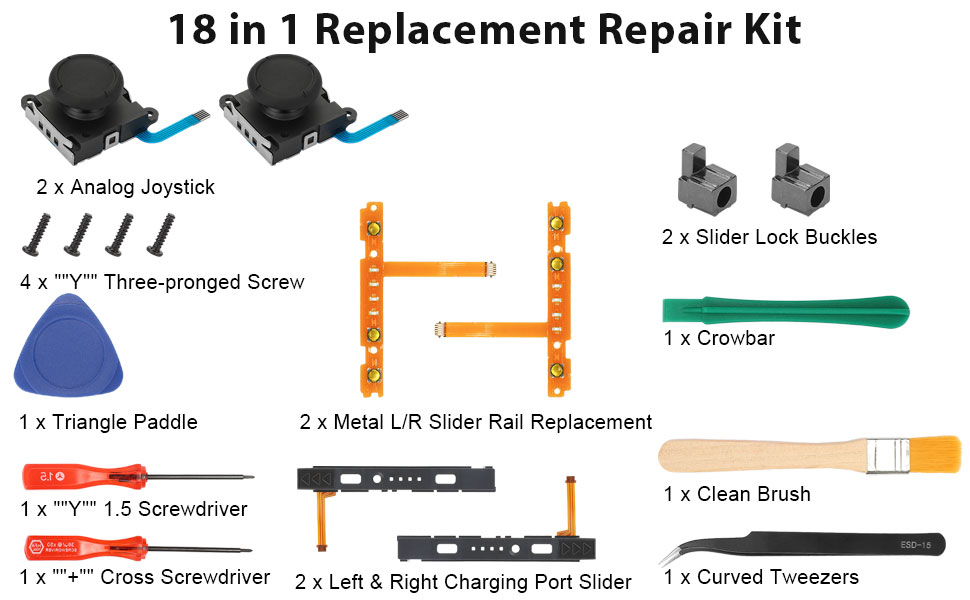 Joystick Replacement Kit for Nintendo Switch JoyCon, EEEKit 18PCS