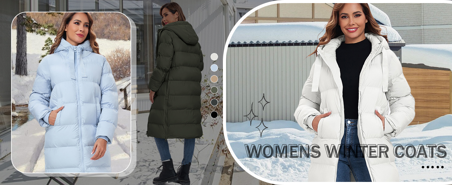 Long Puffer Jacket for Women,2024 Thickened Winter Coat Hooded with Deep Pockets Warm Winter Jacket