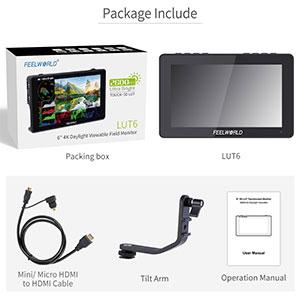 FEELWORLD LUT6 6インチ 4Kモニター FEELWORLD LUT6 6インチ 2600nits HDR/3D LUT タッチスクリーン
