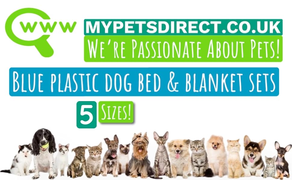 mypetsdirect.co.uk Blue Plastic Dog Bed and Blanket Set/Hard Waterproof Durable Dog Basket and
