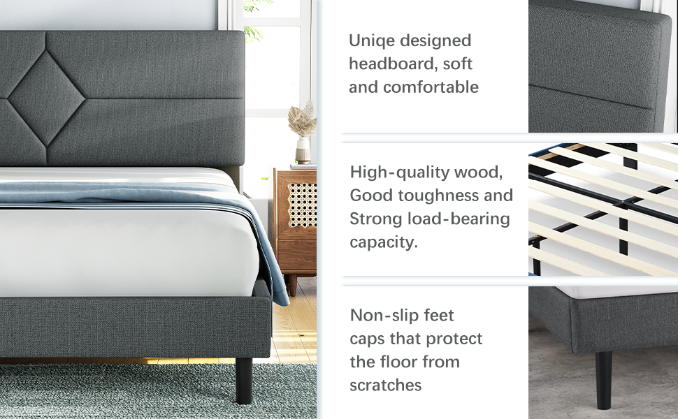 Queen Bed Frame,Ssecretland Queen Size Bed Frame with Headboard/No Box