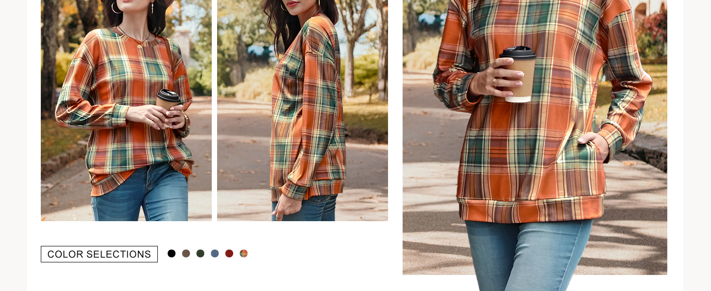 Thanksgiving Shirts for Women Crewneck Sweatshirts with Pocket Long Sleeve Tops Loose Fit Comfy 