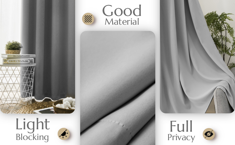 jinchan Blackout Curtains for Bedroom Grey Curtains 63 Inch