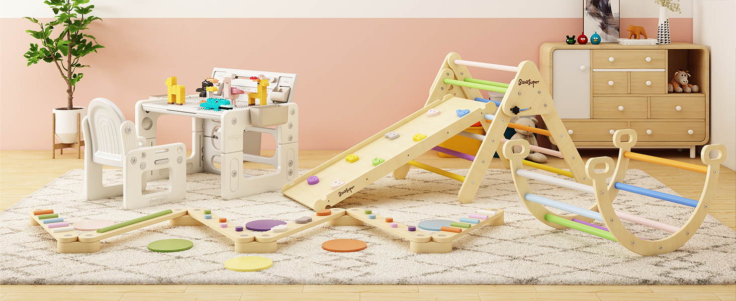 BanaSuper wooden play gym, climbing frame for toddlers age 1-3, toddler climbing frame indoor