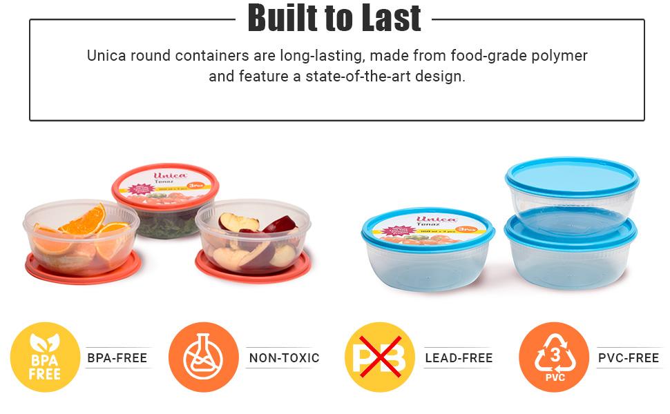 Unica Round Bowl, BPAfree Microwave Bowls with Lids, Air resistant Container for