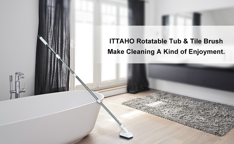 shower tile scrubber with long handle pivot head floor cleaning brush