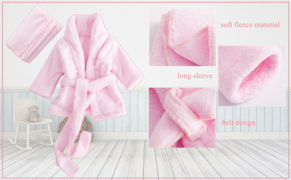 Infant Baby Robes for Girls Boys Long Sleeve Bathrobe Sleepwear with Belt
