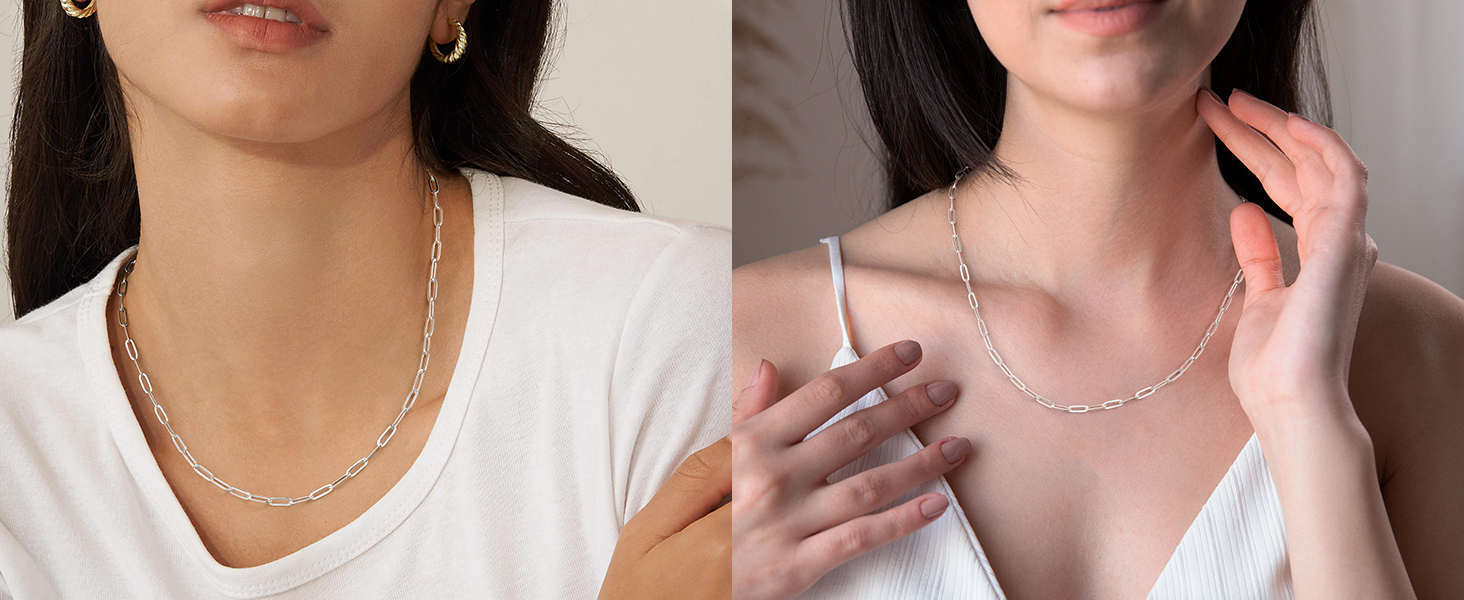 paperclip chain paperclip necklace silver chain for women silver necklace for women