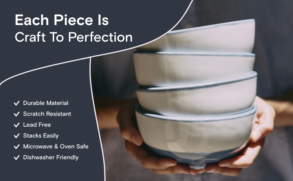 CERAMITY Ceramic Bowls Set of 4 Microwave Safe Bowls for