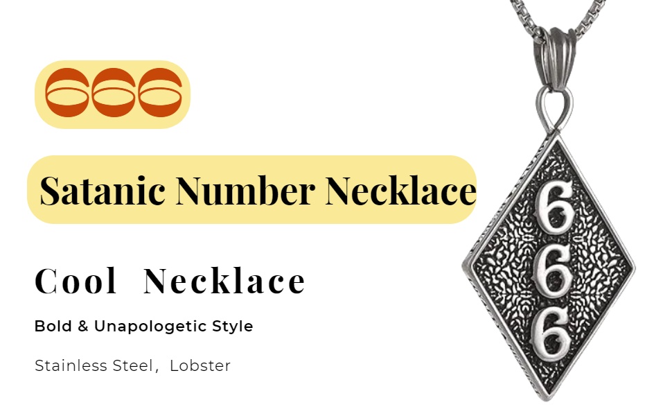 EENSYWEENSY Satanic Number 666 Necklace, Stainless Steel