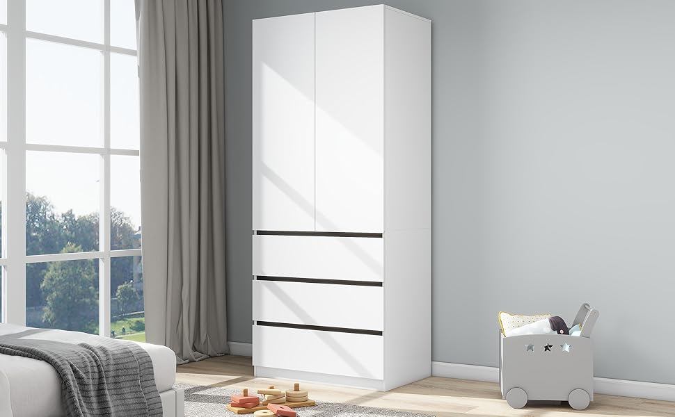 wardrobe closet armoire bedroom doors wooden hanging drawers clothes cabinet shelves