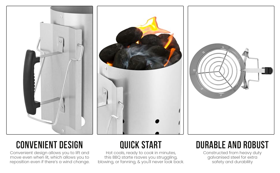 SA Products BBQ Chimney Starter Aluminium Charcoal Lighter Canister