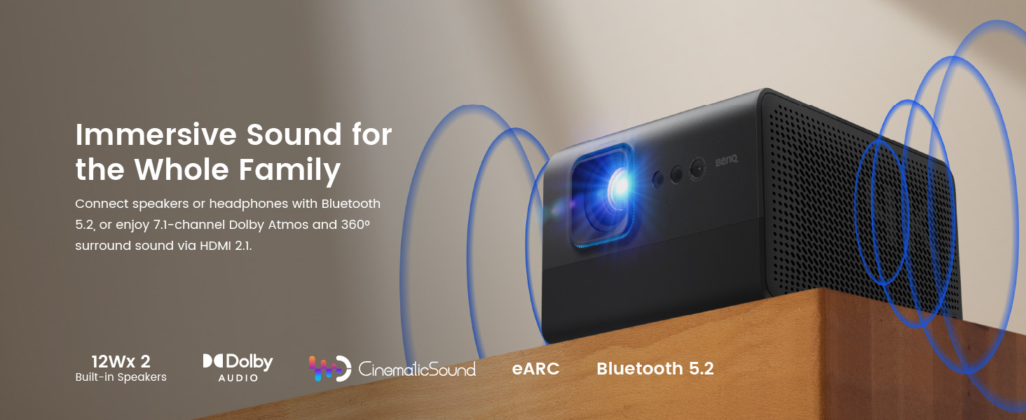 BenQ GP520 with 12W x2 speakers Bluetooth 5.2 eARC 7.1 Dolby and 360° surround sound via HDMI 2.1