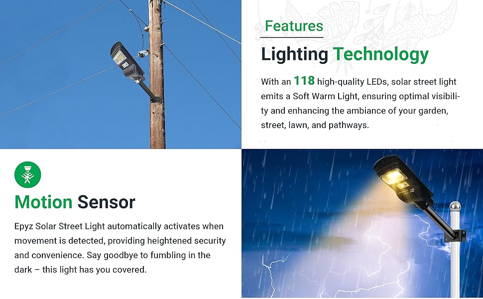Epyz Watt Solar Street Light Outdoor Remote Motion Sensor Dusk Dawn Garden Street Lawn