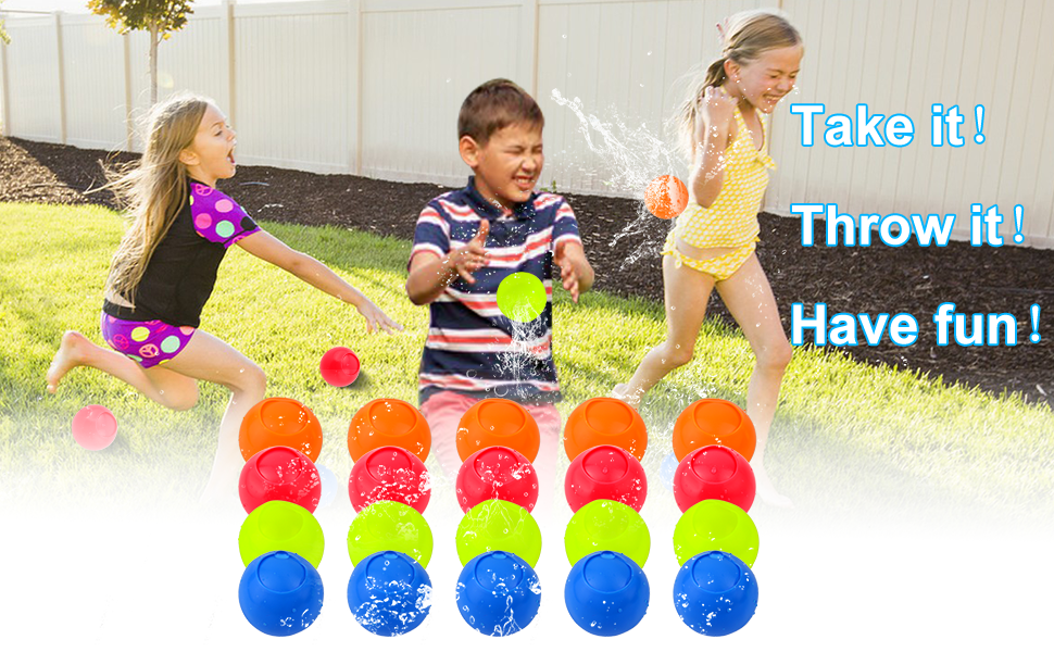 20 Pack Reusable Water Balloons Quick Fill, Refillable