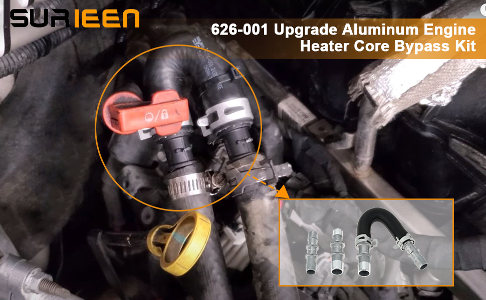 SURIEEN 626001 Upgrade Aluminum Engine Heater Core Bypass Kit with 5/8