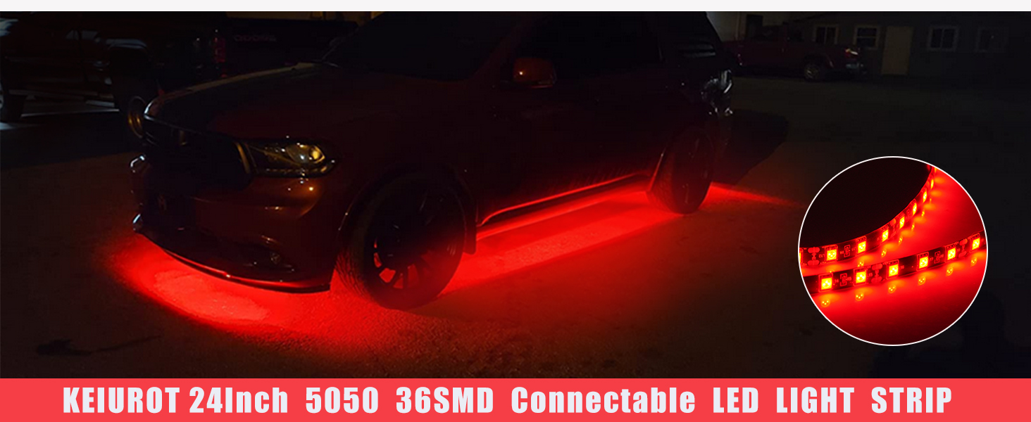 Car Led Strip Lights 24" Connectable Red Led Light Strips for Cars