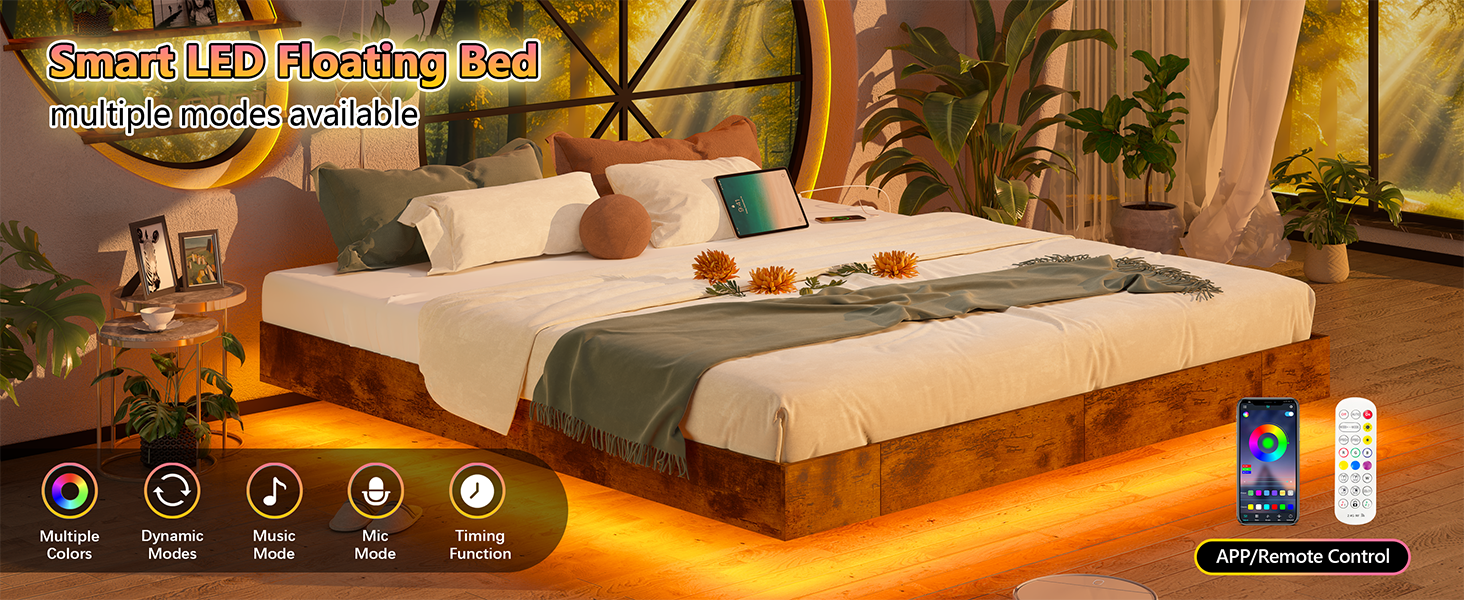 CSZZD Floating Bed Frame California King Size with Storage