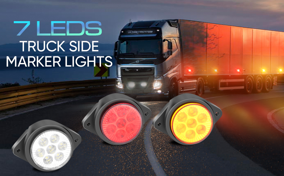 15Pcs 7 LED Front Rear Side Marker Indicators Light 12V Waterproof