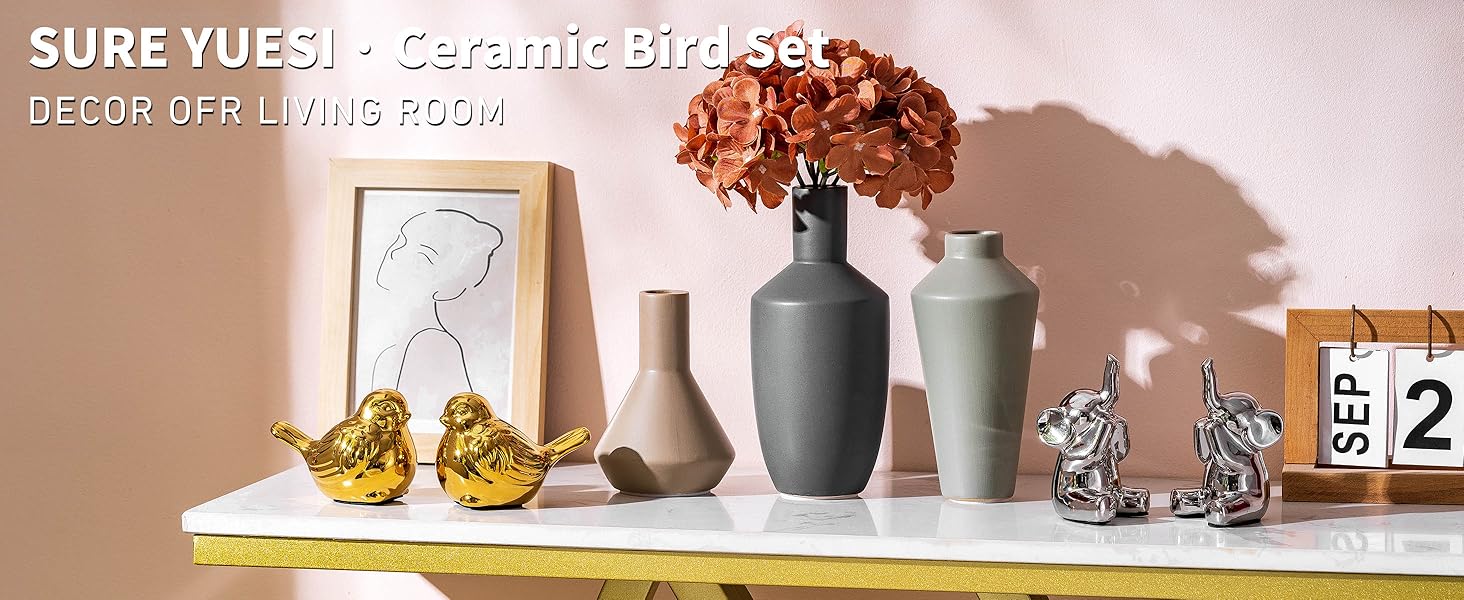 SURE YUESI Set of 2 Small Birds Statues Home Decor Modern Boho Style Figurine Decorative Ornaments