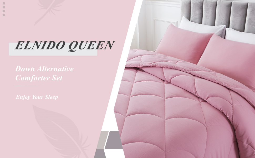 ELNIDO QUEEN Pink King Comforter Set with 2 Pillow Shams