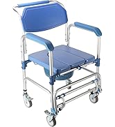 KUJIBGY 4-in-1 Rolling Shower Chair,Shower Wheelchair Adjustable Toilet Chair with Wheels Shower ...