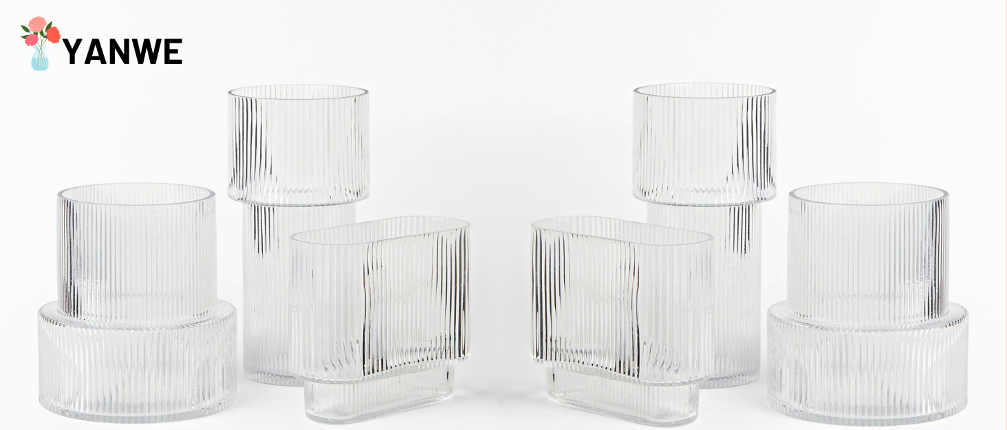 YANWE Clear Glass Vase, Ribbed Vase, Fluted Glass Vase