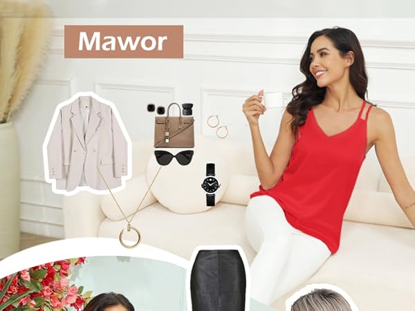Mawor Silk Camisole Tops for Women Summer Satin Sleeveless