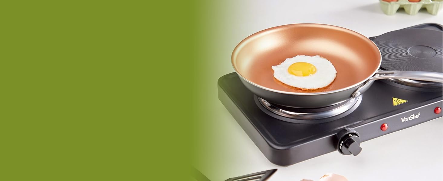 VonShef Electric Hob Portable Electric Hot Plate Double with Dual