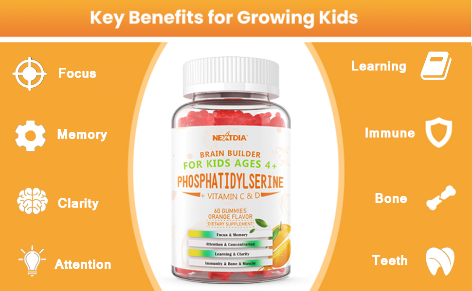 Phosphatidylserine Gummies 100mg for Kids, Focus Supplement