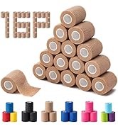 16 Pack Self Adhesive Bandage Wraps,2" X 5 Yards Non-Woven Elastic Cohesive Bandage Wrap, Color A...
