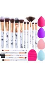 DUAIU Makeup Brushes of 15 Pcs with 4Pcs Makeup Sponge and Cleaner Brush Egg