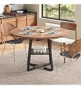 Extendable Round Dining Table for 4-8, 47 Inch Dining Room Table with Storage, Sturdy Metal Frame...