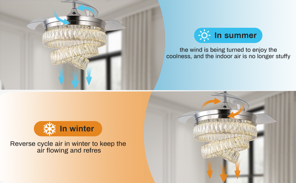 Finktonglan 42'' Fandelier Ceiling Fan with Light, LED Crystal