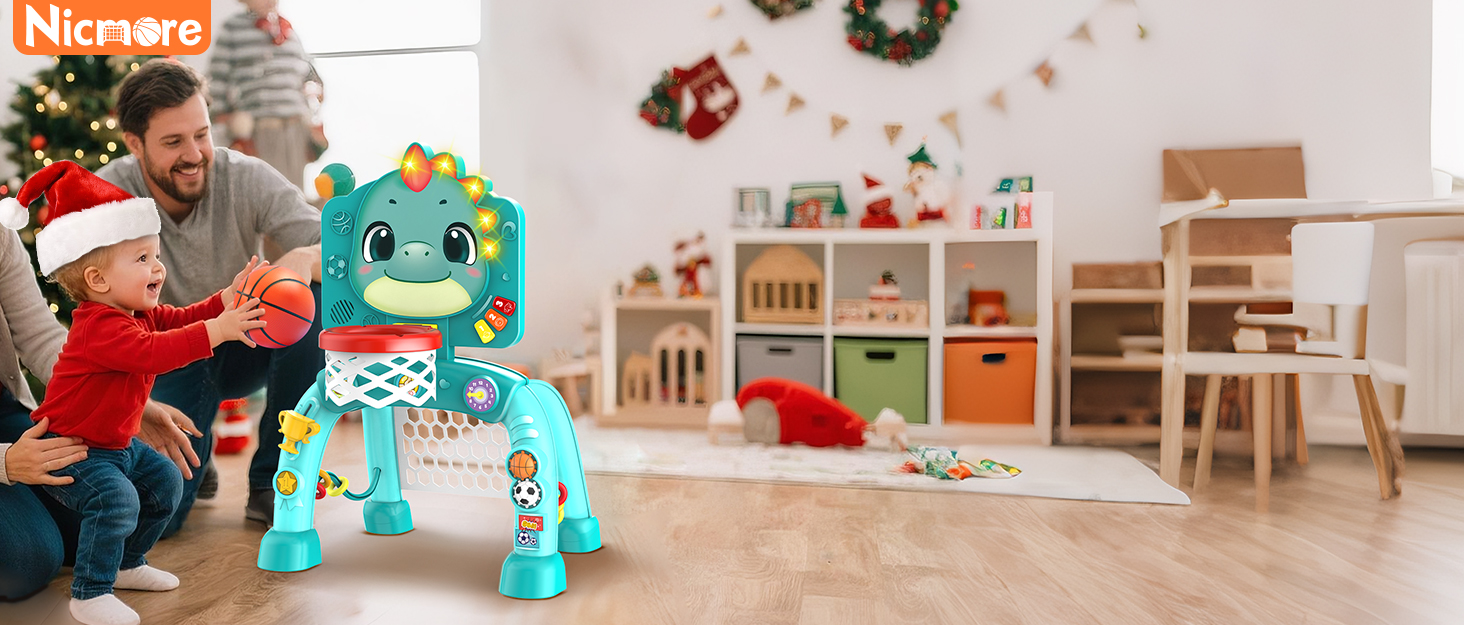 Nicmore Activity Center Toys for Toddlers: Dinosaur Basketball Hoop with Interactive Sounds