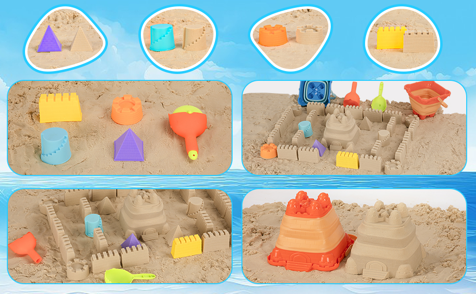 beach toys toddlers 1-3, sand toys kids ages 4-8, collapsible sand buckets sand castle building kit