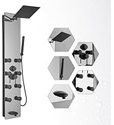 BWE Stainless Steel Shower Panel Tower System,Multi-Function Tempered Glass Shower Panel,Rainfall...