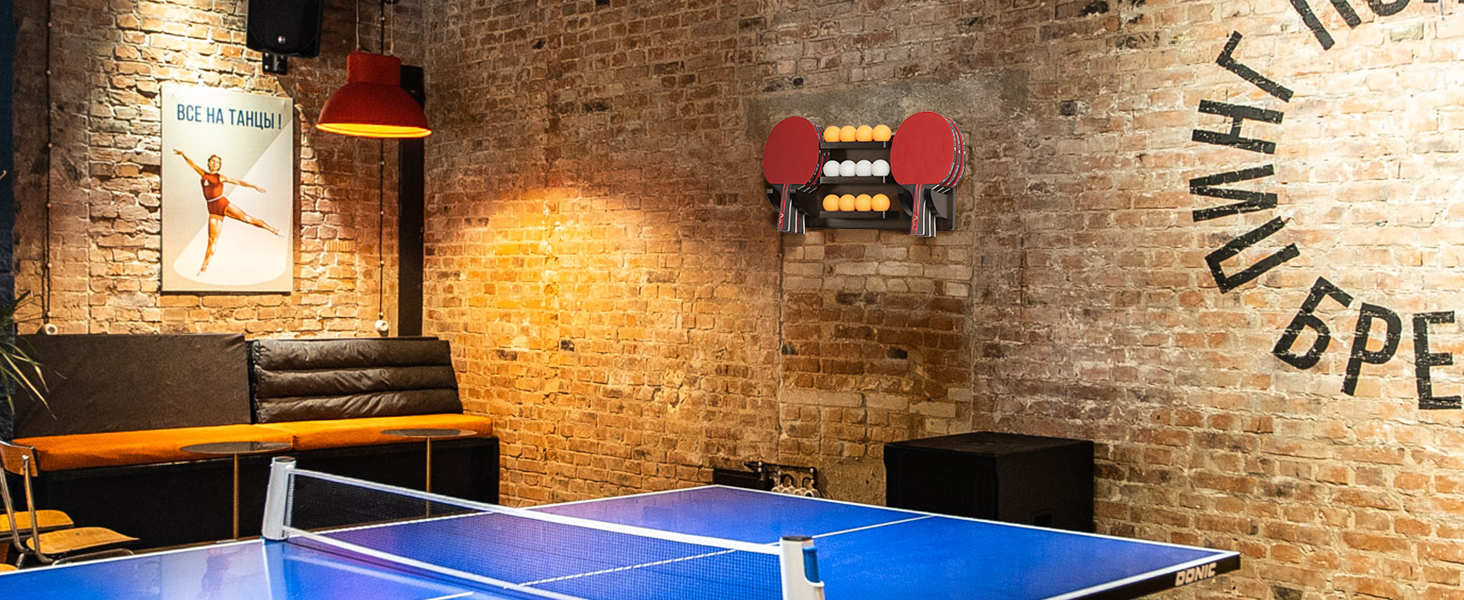 ping pong paddle holder in game room